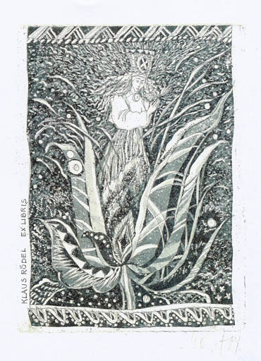 Exlibris by Maret Olvet from Estonia for Klaus Rödel - Fairytale/fable Woman 