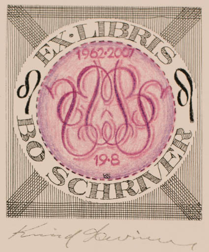 Exlibris by Knud Schriver from Denmark for Bo Schriver - Monogram 
