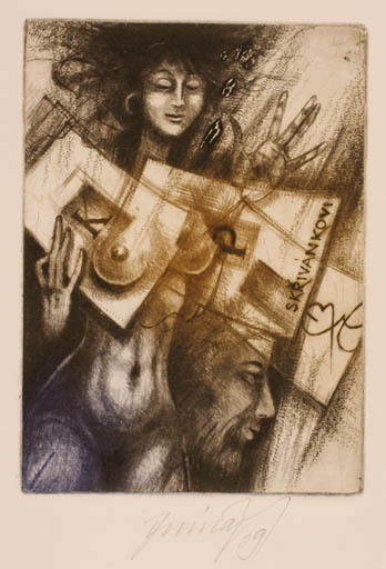 Exlibris by Jaroslav Minár from Czech Republic for K.P. Skrivánkovi - Woman Nude 