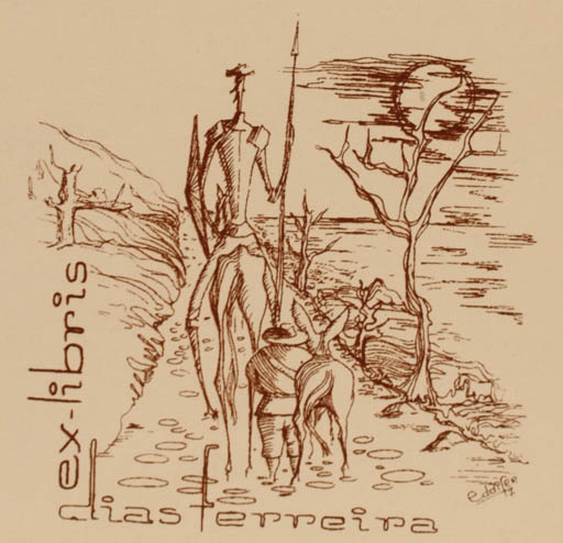 Exlibris by Eduardo Dias Ferreira from Portugal for Eduardo Dias Ferreira - Don Quijote Horseman/Rider 