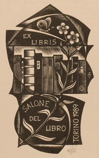 Exlibris by Dr. Otakar Marik from Czechoslovakia for Salone Del Libro - Flower Book Flora Butterfly 