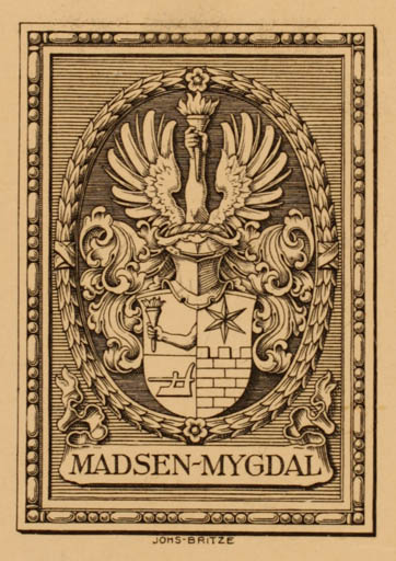 Exlibris by Johannes Britze from Denmark for Thomas Madsen-Mygdal - Heraldry 