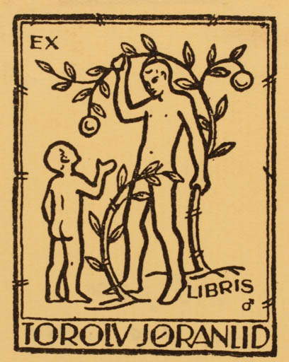 Exlibris by Albert Jaern from Norway for Torolv Jøranlid - Child Man 