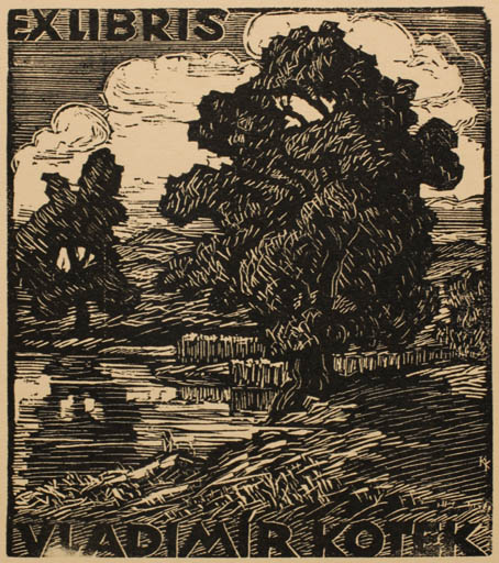 Exlibris by Karel Kunes from Czech Republic for Vladimir Kotek - Scenery/Landscape Tree 
