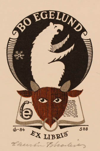 Exlibris by Christian Blæsbjerg from Denmark for Bo Egelund - Fauna 