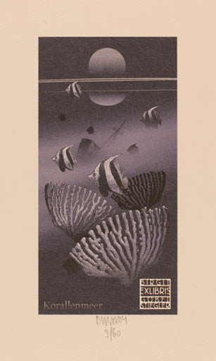 Exlibris by Krzysztof Marek Bak from Poland for Birgit Göbel-Stiegler - Fish 