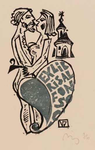 Exlibris by Valerijonas Vytautas Jucys from Lithuania for ? Alfonsoa - Couple Romance 