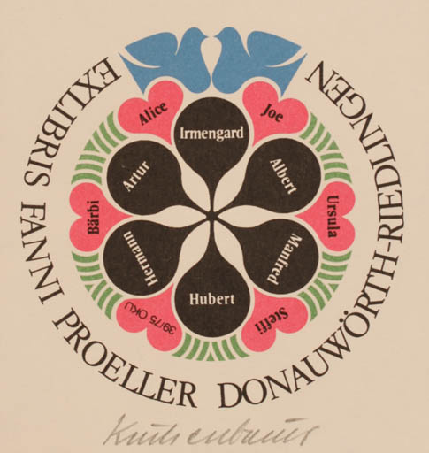 Exlibris by Otto Kuchenbauer from Germany for Fanni Proeller Donauwörth-Riedlingen - Ornament 