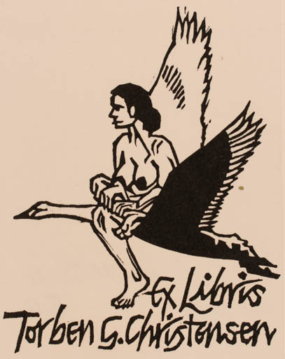 Exlibris by Eileen Clarke from Great Britain for Torben G. Christensen - Bird Leda and the Swan 