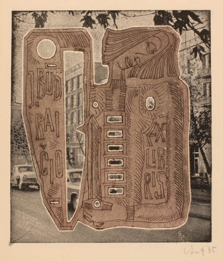 Exlibris by V. Antanavicius from Lithuania for J Budraicio - Abstract Car City Woman 