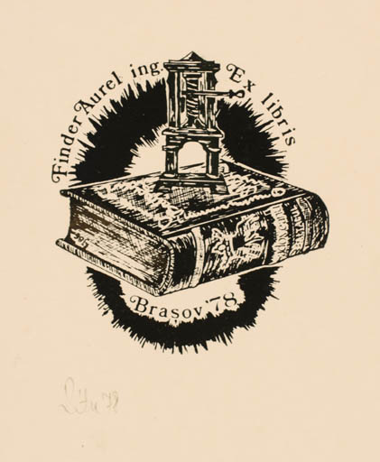 Exlibris by A. Istvan Roth from Romania for Ing. Aurel Finder - Book Printing technique 
