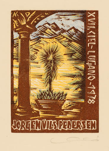 Exlibris by Kàroly Andrusko from Yugoslavia for Jørgen Vils Pedersen - Mountain Exlibris Congress Flora Scenery/Landscape 