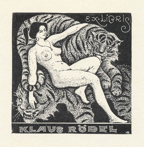 Exlibris by Juri A. Kulikow from Soviet Union for Klaus Rödel - Cat Woman Nude 