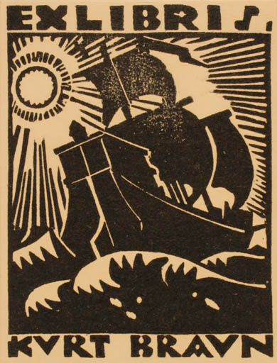 Exlibris by ? Unbekannt from Unknown for Kurt Braun - Ship/Boat Sun 